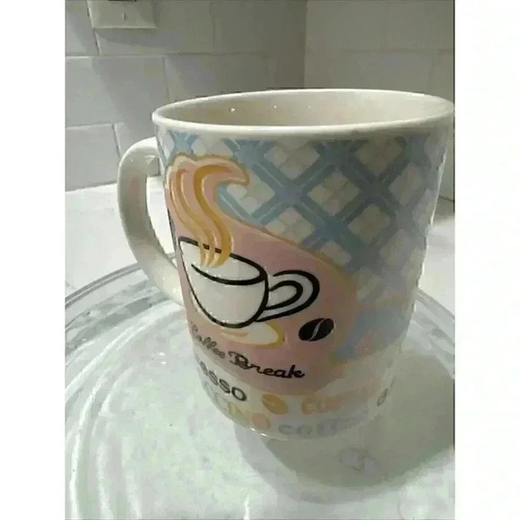 Coffee Break Themed mug cappuccino Espresso Pink Blue Beans - Picture 5 of 11